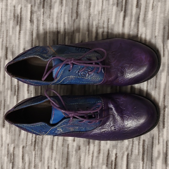Gracosy Purple/Blue Leather Oxfords with heel Sz 37 - Picture 8 of 16
